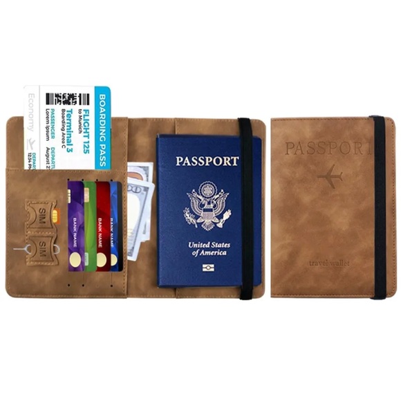 PU Leather Card Wallet Passport Pouch, RFID Blocking Passport Holder For Travel - Picture 3 of 3